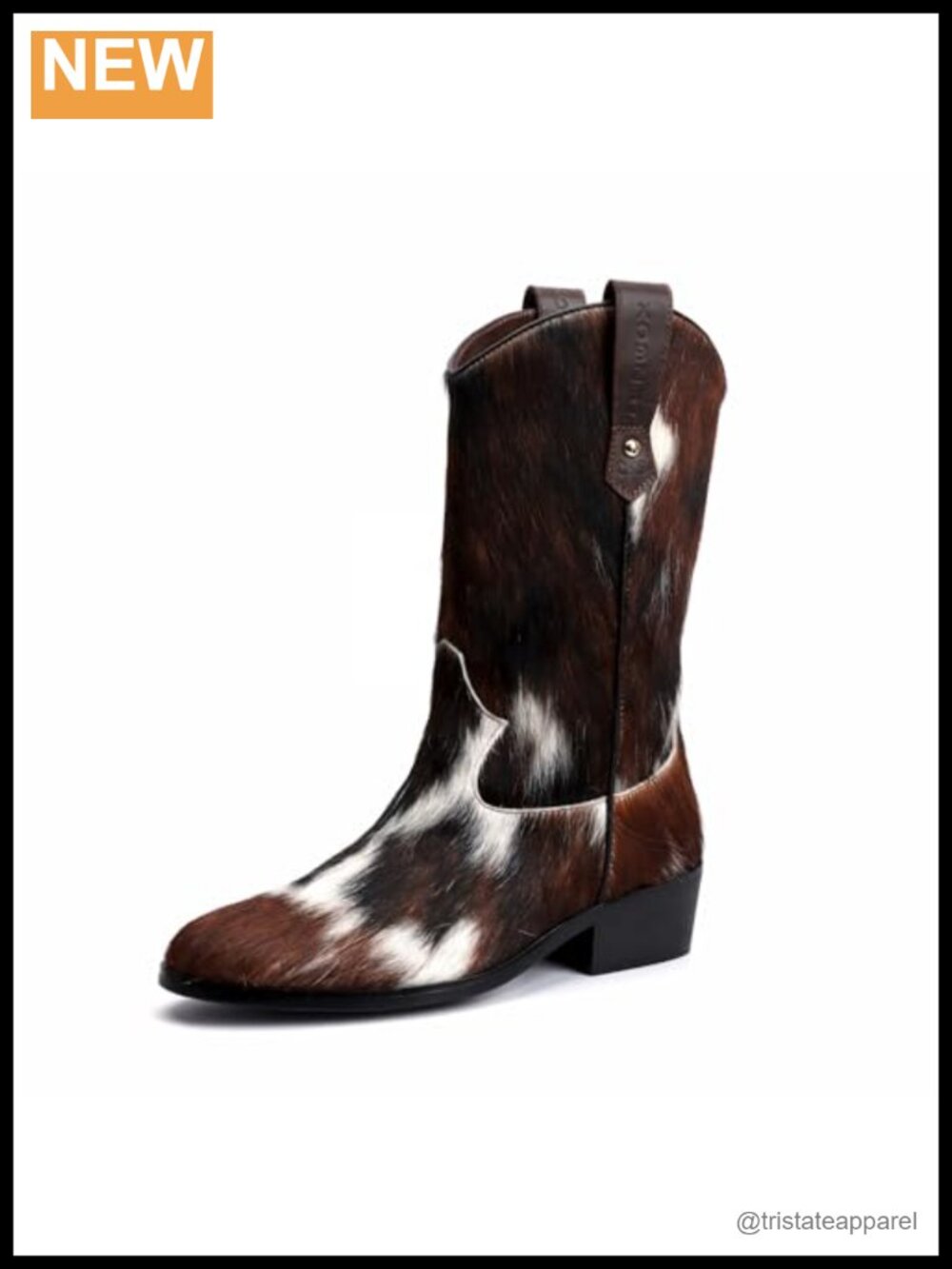 Genuine Tricolor Cowhide Leather Women's Western Cowboy Boots Mid-Calf Pull-On